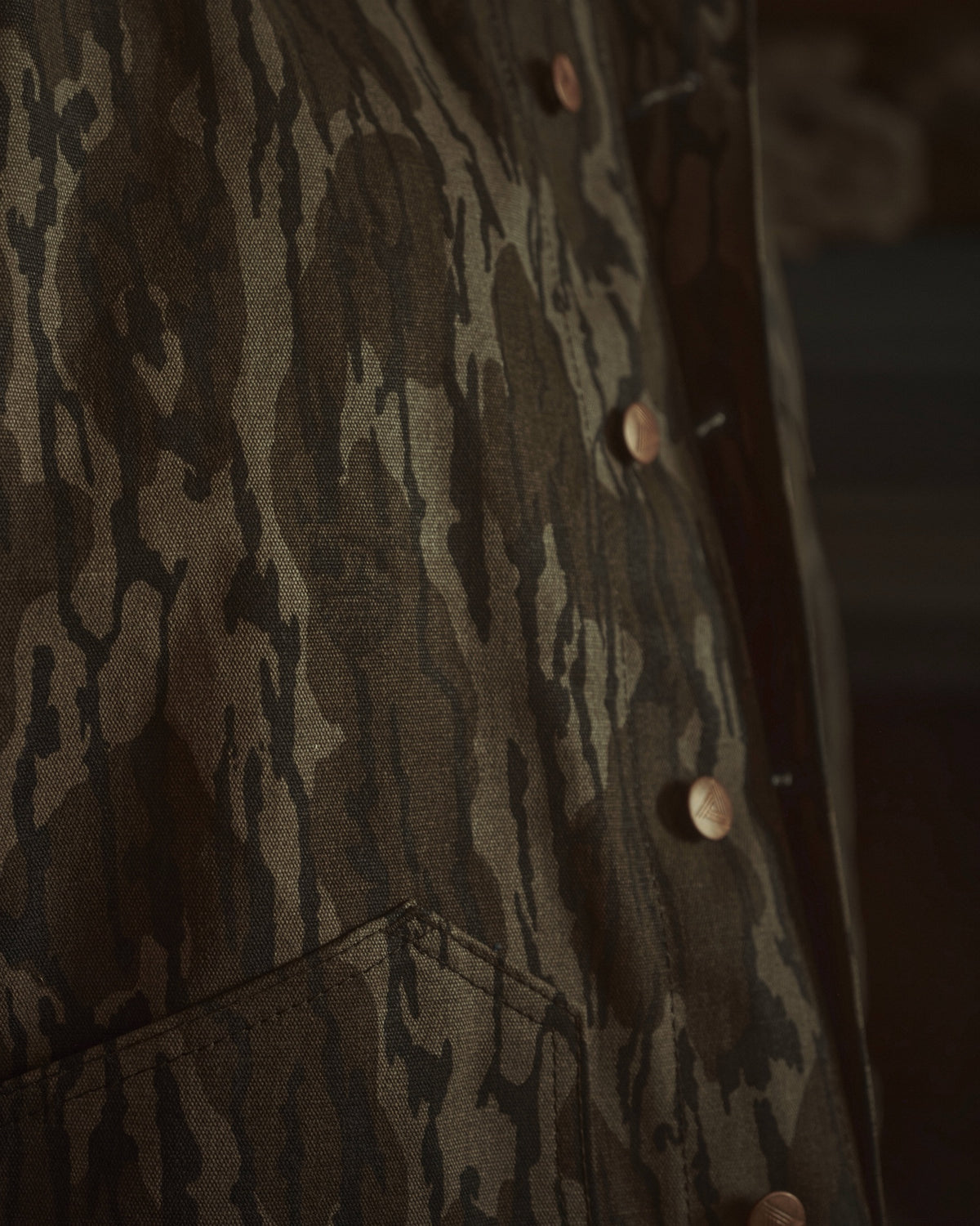 Detail of the Bottomland canvas, copper buttons and pocket