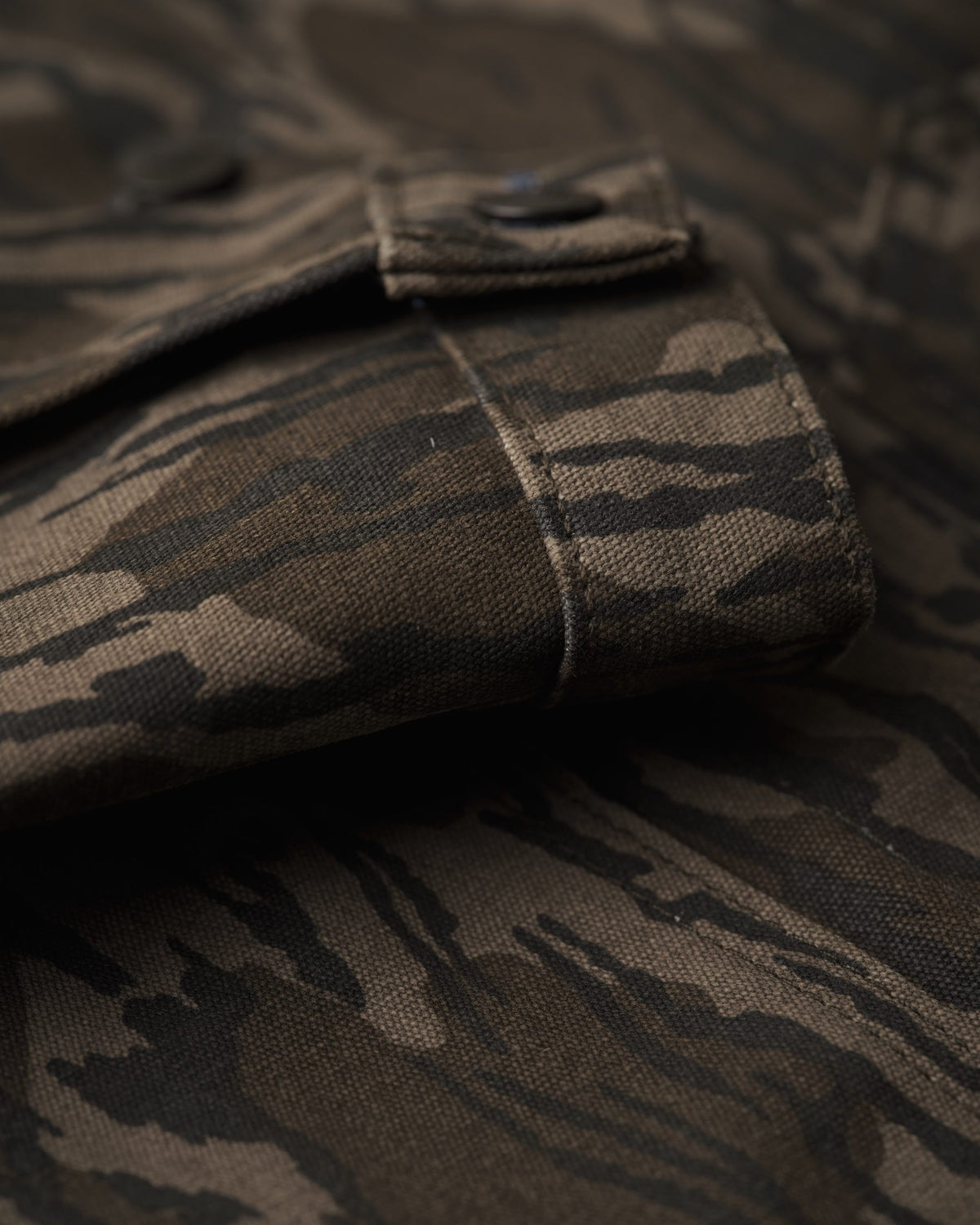 Bottomland canvas jacket close-up of the button cuff at the end of the sleeve.