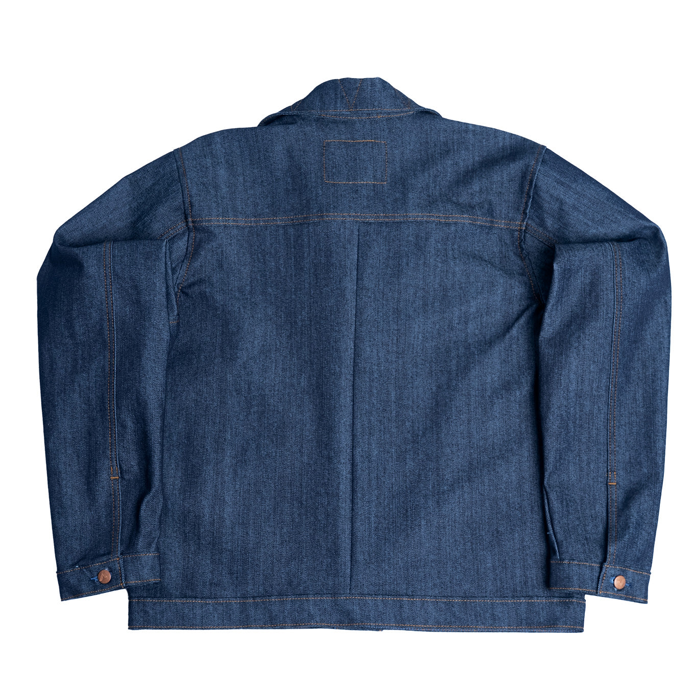 Back view of The Raw Denim Rancher jacket Made in USA