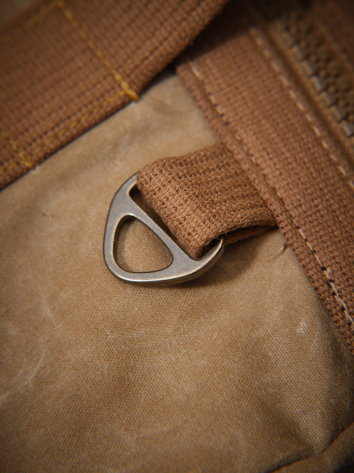 Waxed Canvas Duffle in tan: antique brass D-ring