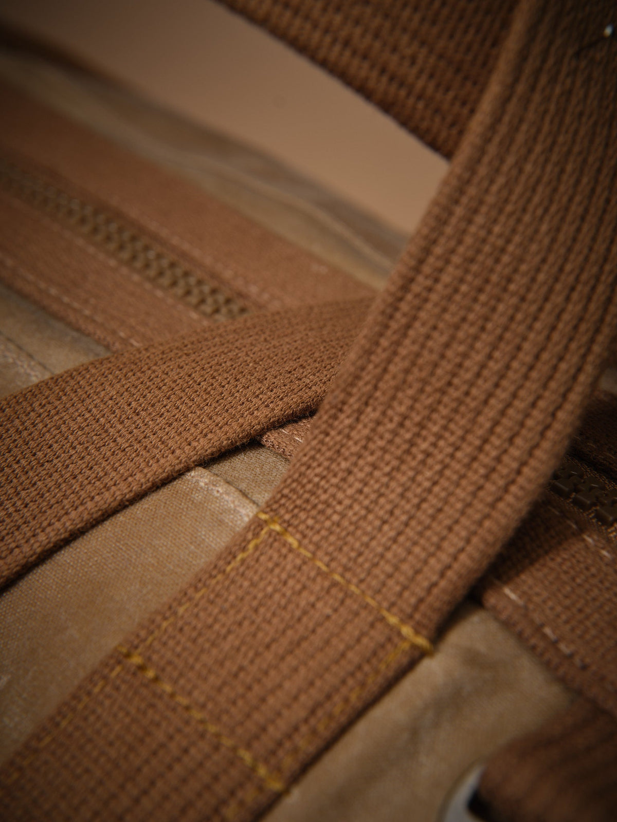Waxed Canvas Duffle in tan: webbing handles